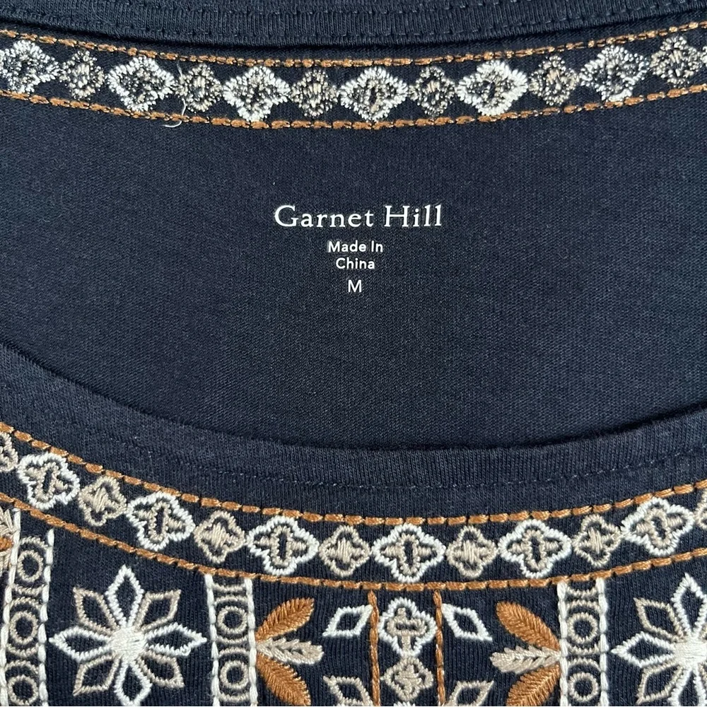 Garnet Hill Embroidered-Bodice Knit Dress, Navy, Medium